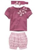 Conjunto roxo Bebê - 3 Peças: Bandana + camisa + short